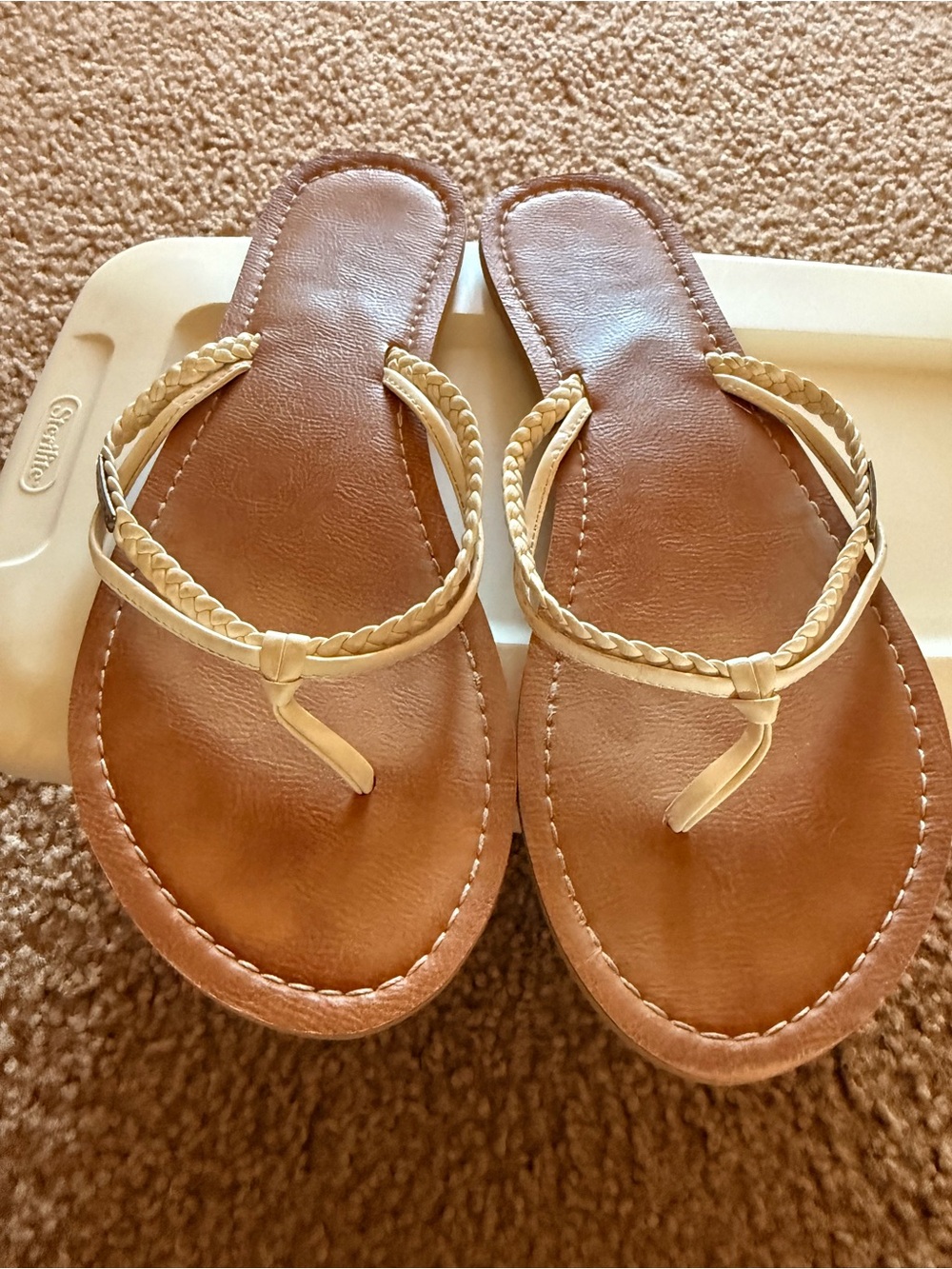 Volcom Women's Tan Leather Braided-Strap Flip Flops